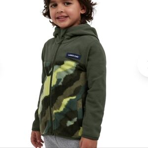 NWT Lands End Kids Fleece Full Zip Hooded JACKET Camo Green Size 4 Toddler.